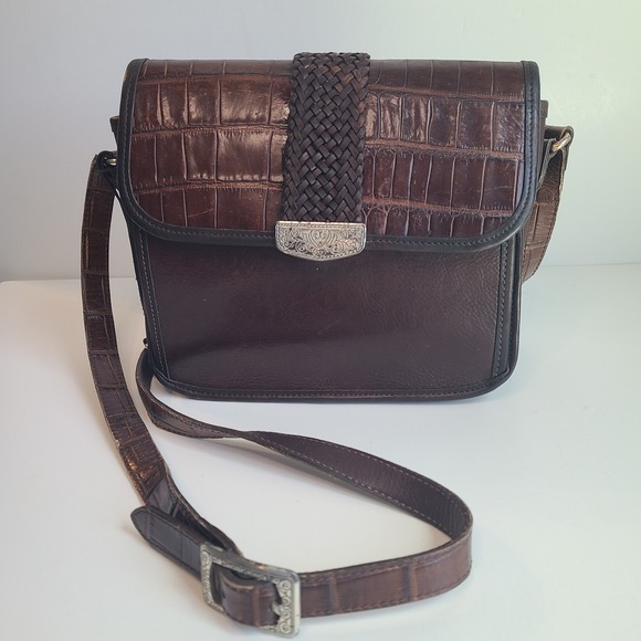 Brighton Handbags - Brighton Vintage‎ Crossbody  Brown Leather Bag/Purse Croc Embossed Hang Tag